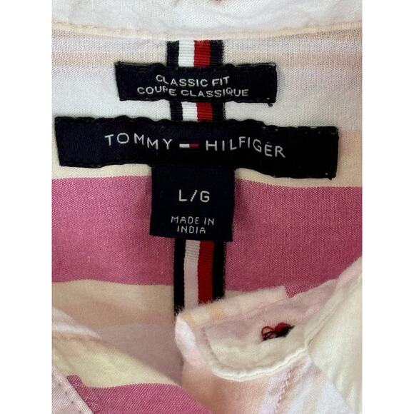 Tommy Hilfiger Womens Pink Button Down Long Sleeve Roll Tab Shirt Size Large - Picture 2 of 3